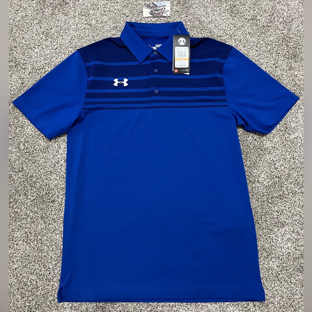 New Under Armour Victor Polo Golf Shirt Blue PGA Tour Mens Small S